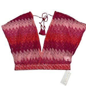 Trina Turk Top M Pink Cascade Open Knit Crochet Flutter Sleeve Cover Up Boho